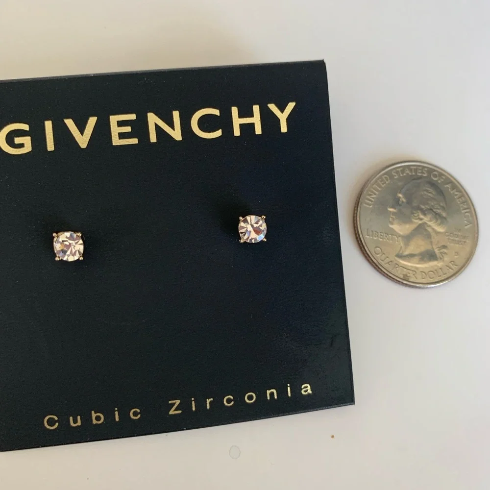 Givenchy Earrings New Stud Gold tTone and Cubic Zirconia - Picture 3 of 3